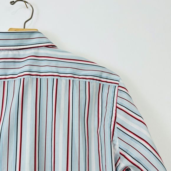 Etro Shirt M UK Blue Red Striped Cotton Tailored Long Sleeve Logo Classic - Picture 10 of 12